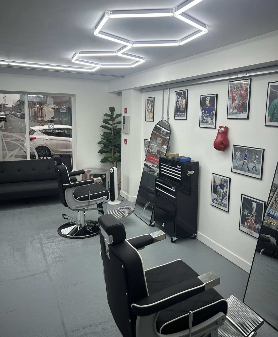 North Bay Barbershop interior and lighting